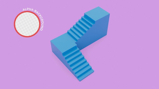 3d render, abstract minimal background. Blue steps, stairs isolated on pink.