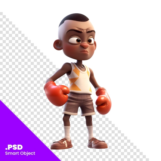 3D Render of an african american boy with boxing gloves PSD template