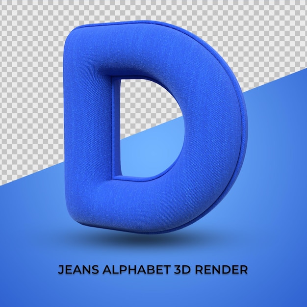 3D Render alphabet D font blue jeans