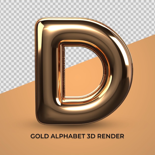 3D Render alphabet D font gold style