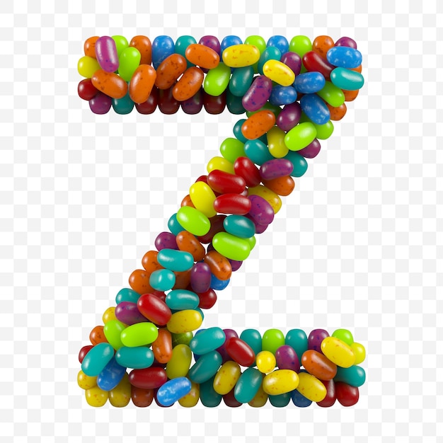 3d render alphabet letter z made of jelly beans candy isolated on an isolated background