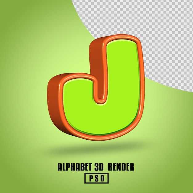 3D render alphabet light green and orange color