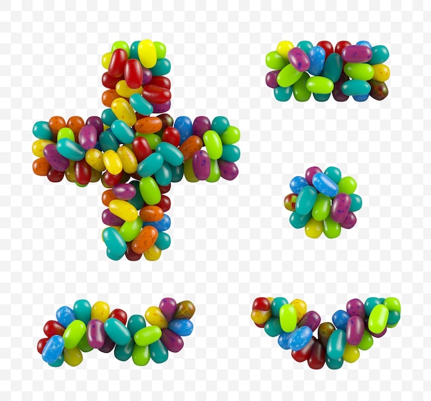 3d render alphabet symbols made of jelly beans candy isolated on an isolated background