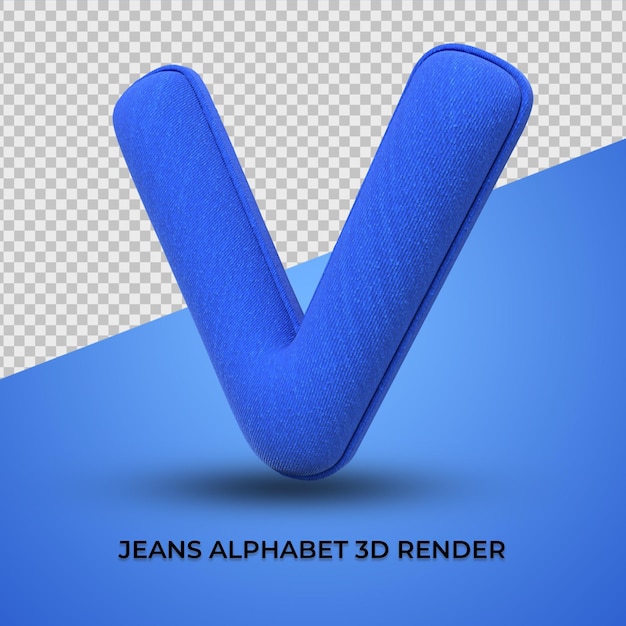 3D Render alphabet V font blue jeans