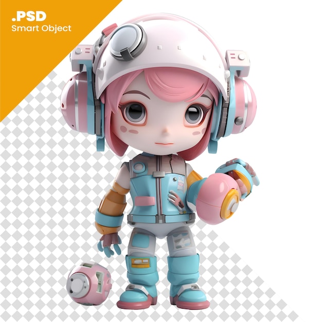 3D Render of an Astronaut girl with headphones and ice cream PSD template