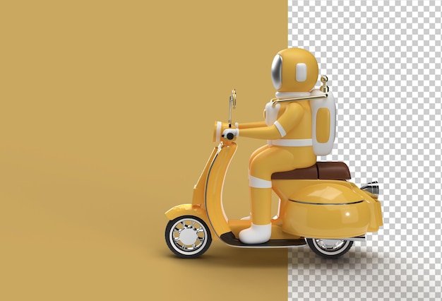 3D Render Astronaut Riding Motor Scooter Side View