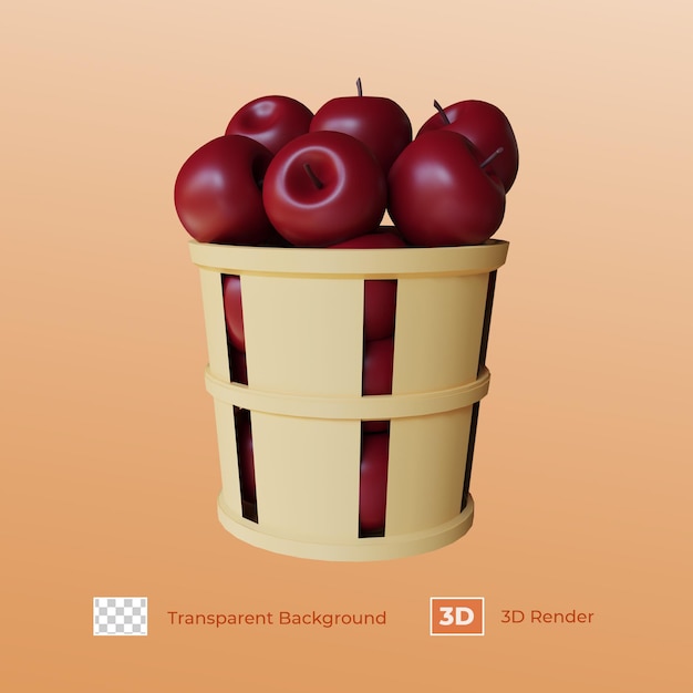 3D Render Basket Of Apples For Thanksgiving