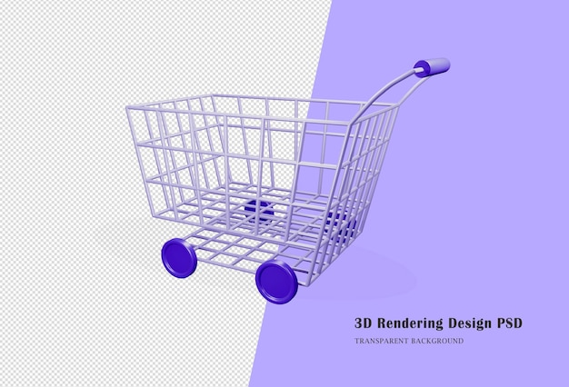 3D render Basket or shopping cart icon. Isolated shopping cart in simple design in 3d rendering.