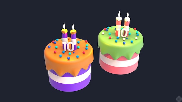 PSD 3d render birthday cake with stand pastel color copy space isolated illustration