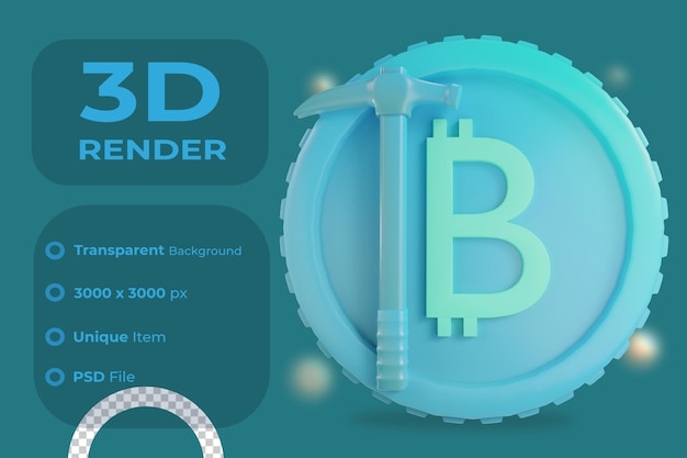 3d render bitcoin mining illustration