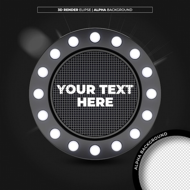 3D render black ellipse with grid with editable text for compositing