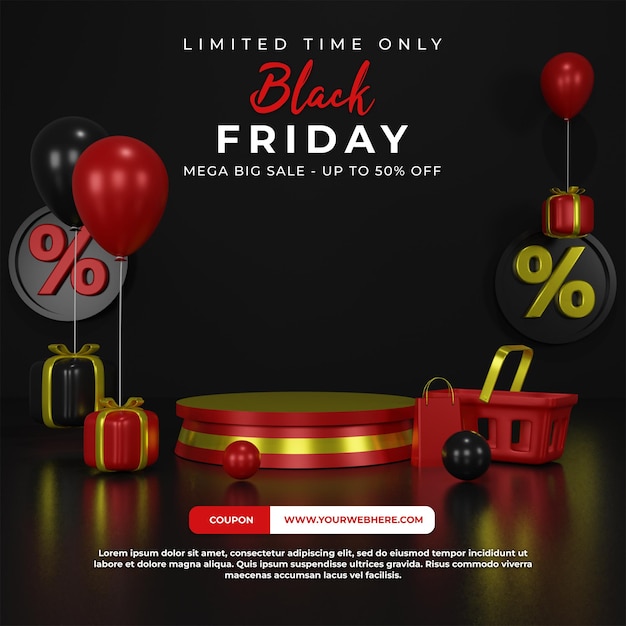 3d render Black friday special offer promotion for instagram post design template