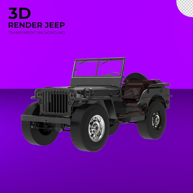 3d render black Jeep car on transparent bakcground