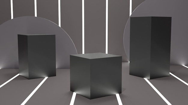 3D render black podium cube