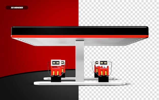 PSD 3d render black and red gas station isolted for composition