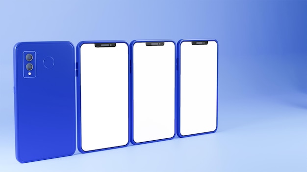 3D Render of Blank Multi Screen Smartphone Mockup With DoubleSide On Light Blue Background