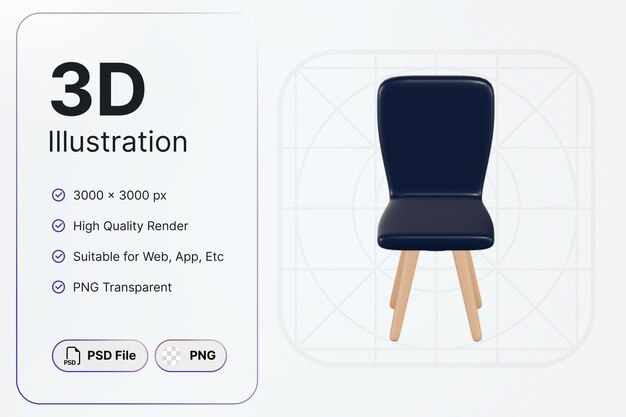 PSD 3d render blue chair center education stuff concept modern icon illustrations design