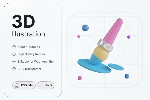 3D Render Brush Tools Object For Modern Design Application And Web