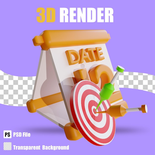 3D render bussines calendar target  with trasparent background