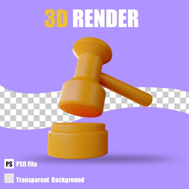 3D render bussines court hammer with trasparent background