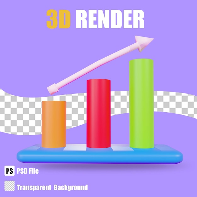 PSD 3d render bussines icon candle chart 7 with trasparent background