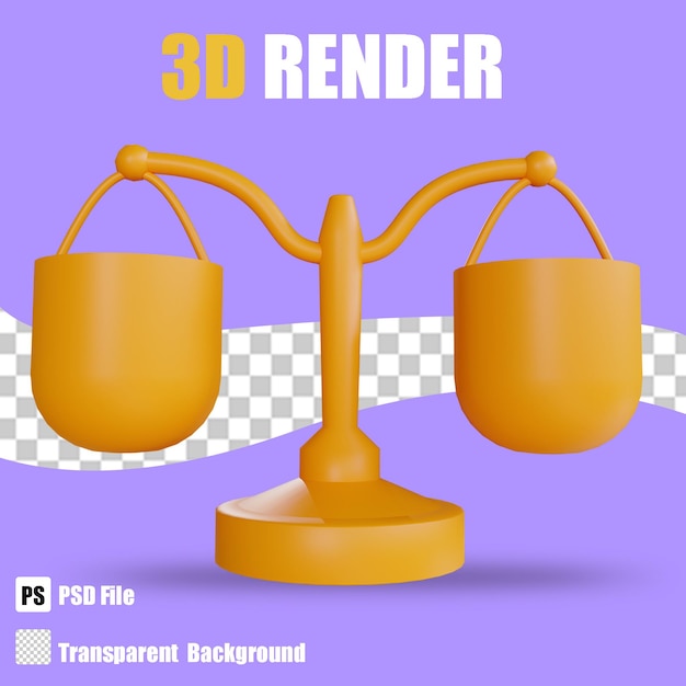 3D render bussines law scales 2 with trasparent background