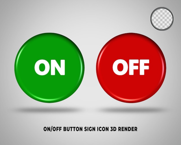 3D render button on and off sign icon green and red color