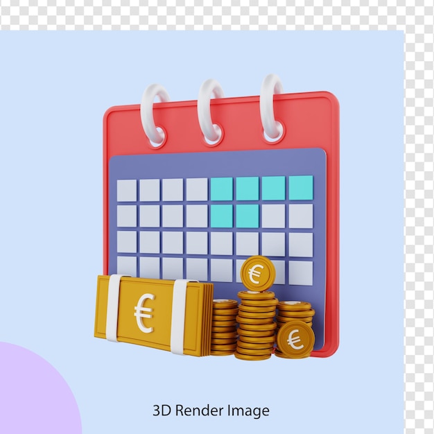 3d render calendar with euro money