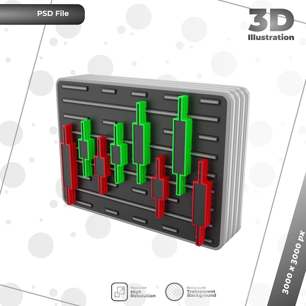 PSD 3d render candle chart illustration