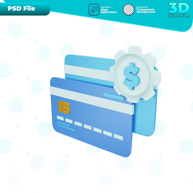 3d render Card Transaction Process icon illustration