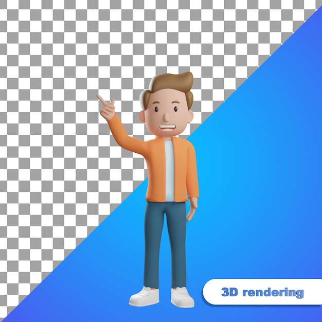 3d render cartoon man pointing finger