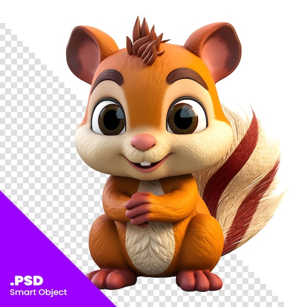 3D Render of a cartoon squirrel with a smile on his face PSD template