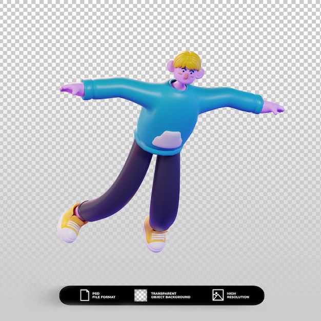 3d render character illustration floating pose