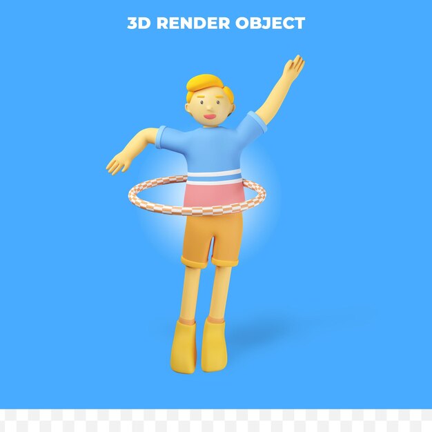 PSD 3d render character playing hola hoop