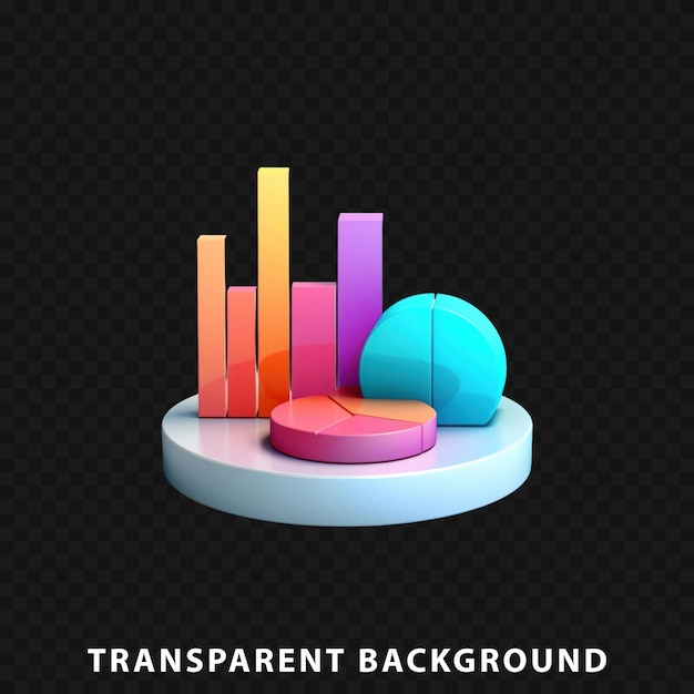 3D Render Chart Bar isolated on transparent background