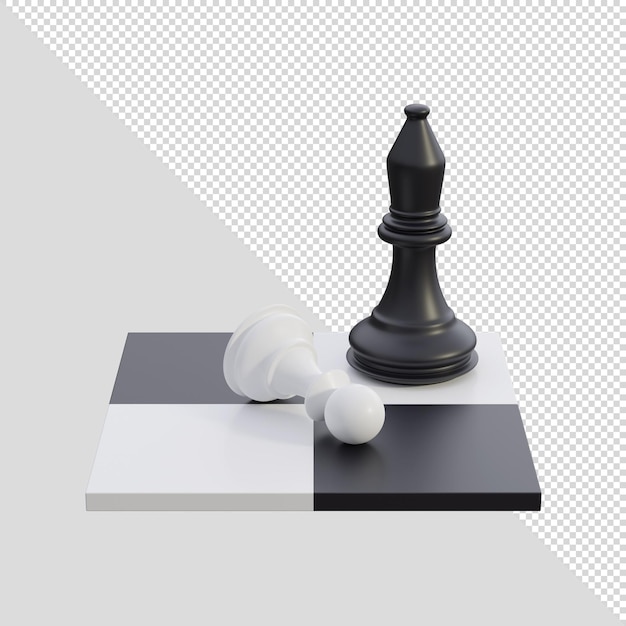 3D render chess set up with figures pawn and bishop on a chessboard