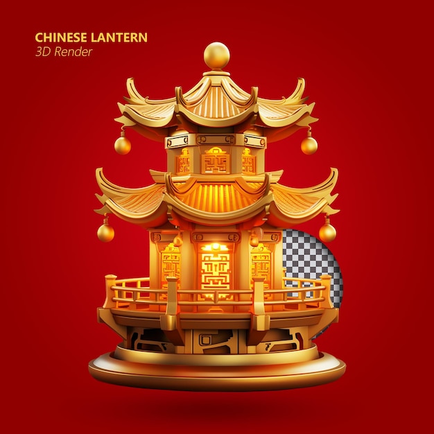 3D Render Chinese Lantern in a form of Chinese palace isolated background