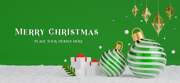 3d render of christmas ball with merry christmas concept for your product display,red background