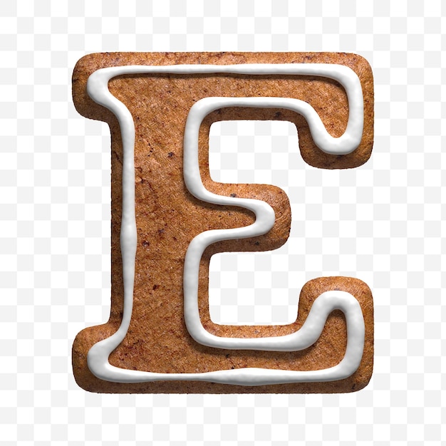 3d render of Christmas gingerbread cookie letter e isolated