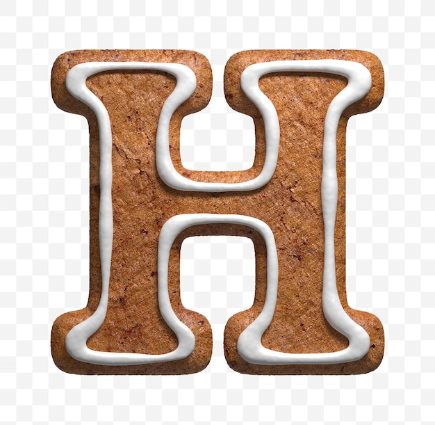 3d render of Christmas gingerbread cookie letter h isolated