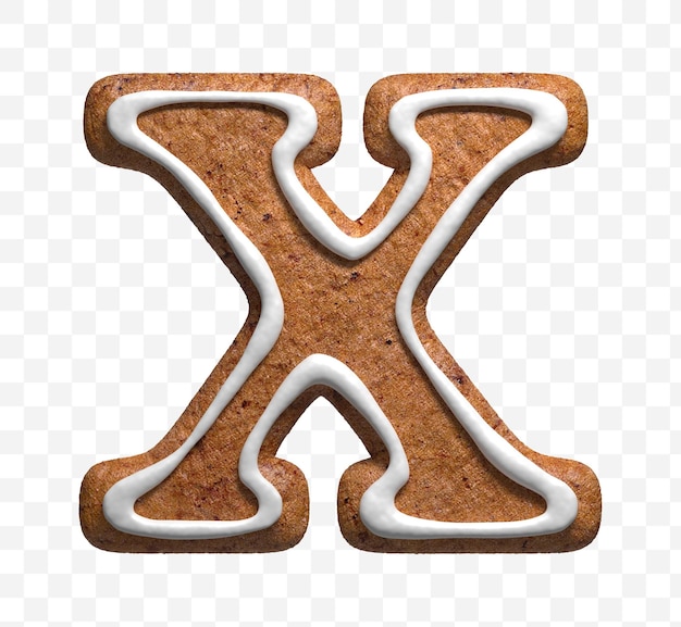 3d render of Christmas gingerbread cookie letter x isolated