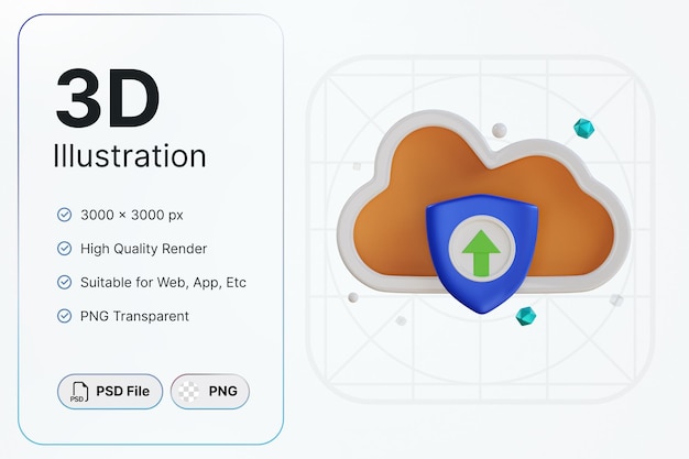 3D Render Cloud Data Object Cyber Security For Modern Design Application And Web