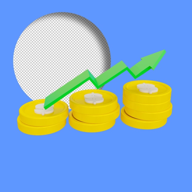 3D Render of a Coin with Graph Up Financial Increase Illustration Concept