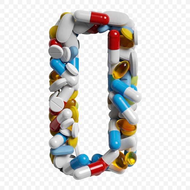 3d render of color pills and tablets alphabet letter o symbol isolated