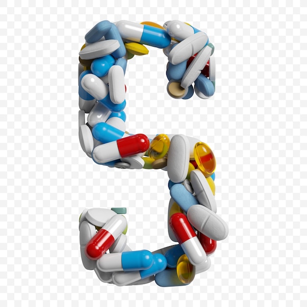 3d render of color pills and tablets alphabet letter s symbol isolated