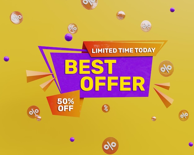 3d render colorful best offer promotion banner