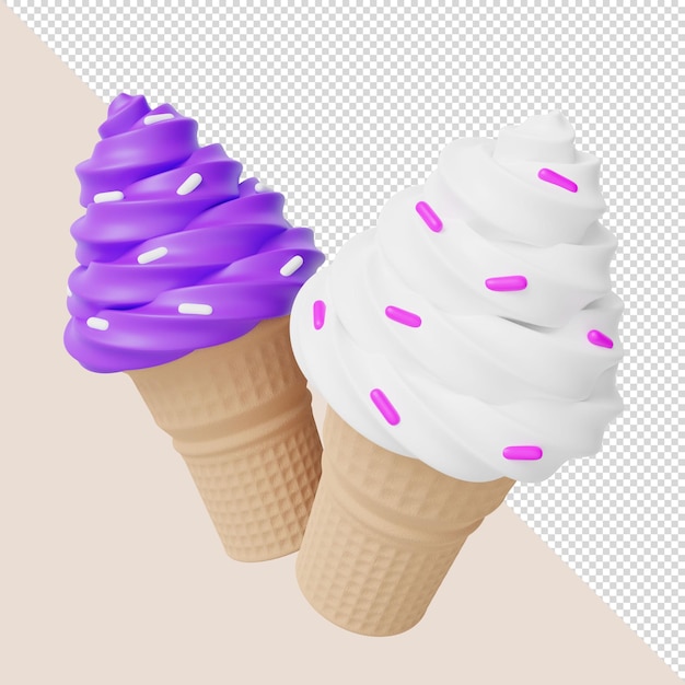 3d render colorful ice creams with sprinkles