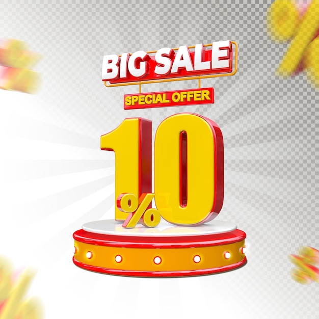 3d render concept Big sale with 10 percent and podium premium psd