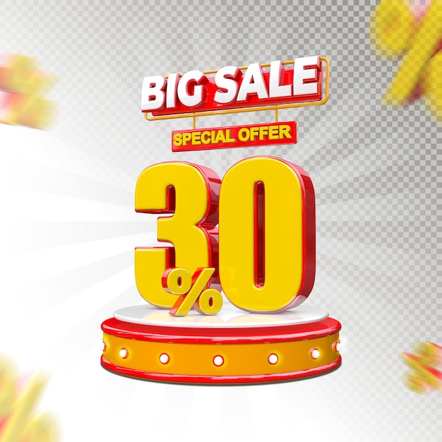 3d render concept Big sale with 30 percent and podium premium psd