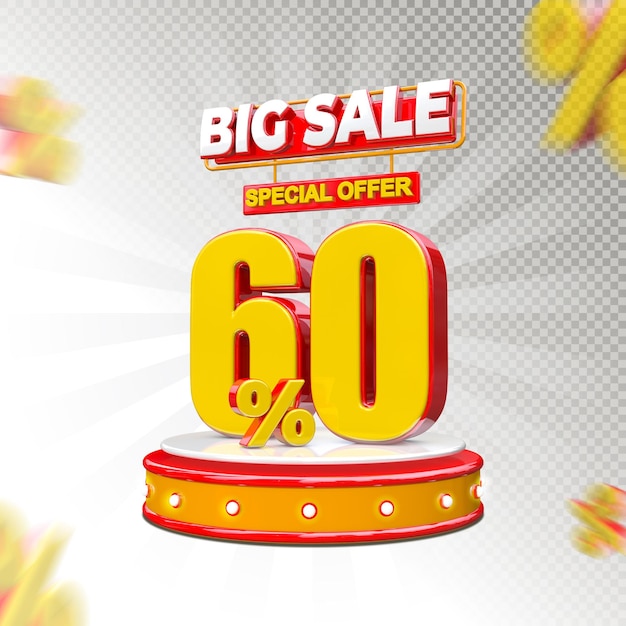 3d render concept Big sale with 60 percent and podium premium psd